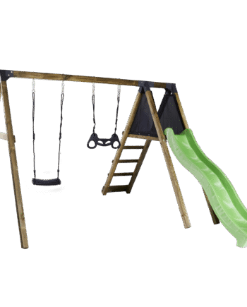 Sort Gyngestativ Med Climb Modul Gyngesæde Trapezgynge Inkl Grøn Rutsjebane - Gyngestativer