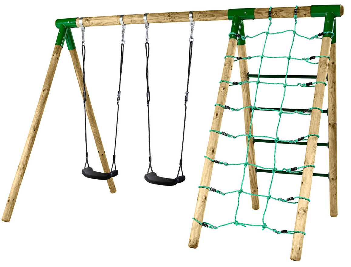 Hrby Bruk Træ Active Gyngestativ Med Klatrenet - Hörby Bruk Gyngestativer - 7318890844103
