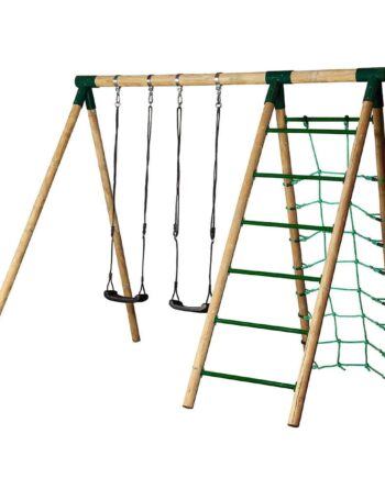 Hrby Bruk Gyngestativ Træ Med Klatrenet - Lukaki.dk Gyngestativer