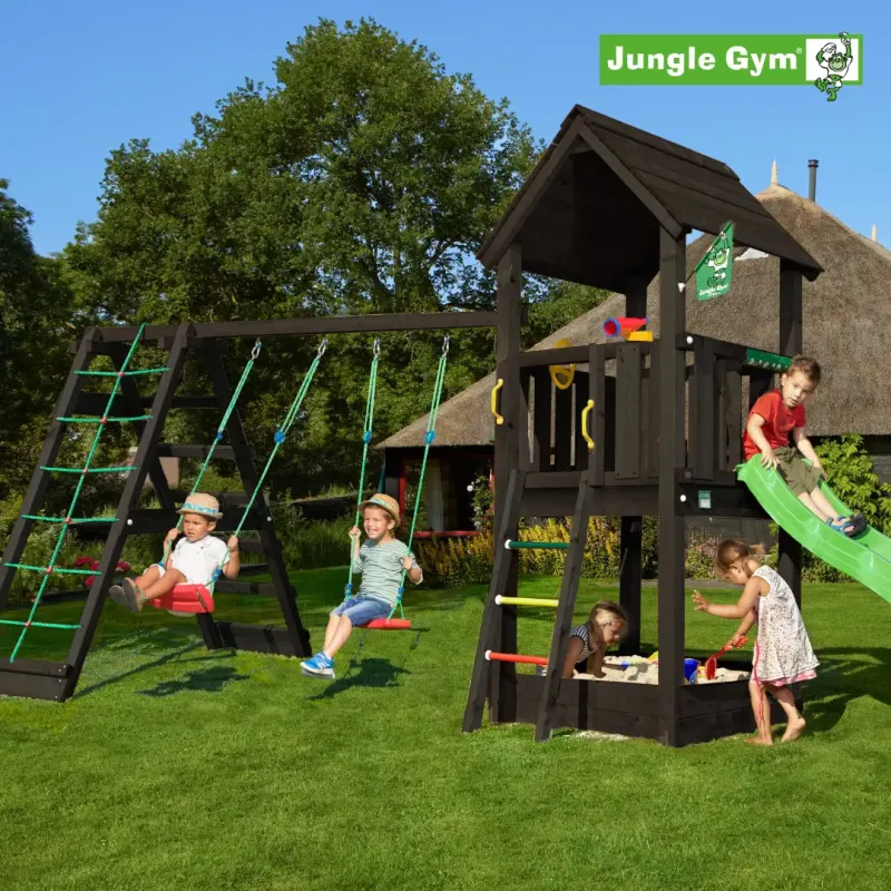 Sort Jungle Gym Club Legetårn Komplet Inkl Climb Module Xtra Rutschebane Grundmalet 806 284cx - Jungle Gym Gyngestativer - 5705858713649