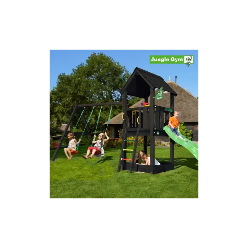 Sort Jungle Gym Club Legetårn Komplet Inkl Swing Module Xtra Ekskl Rutschebane Grundmalet 806 284sb - Jungle Gym Gyngestativer - 5705858713656