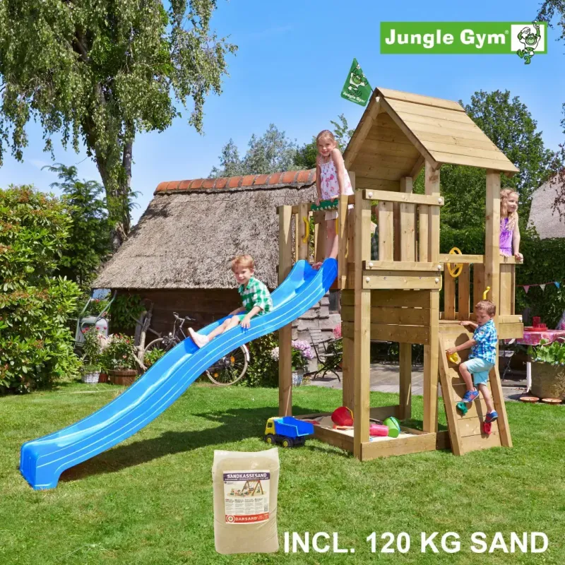 Jungle Gym Cubby Legetårn Komplet Inkl 120 Sand Blå Rutschebane 804 269sab - Jungle Gym Gyngestativer - 5705858714202
