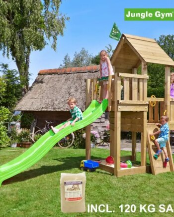 Grøn Jungle Gym Cubby Legetårn Komplet Inkl 120 Sand Rutschebane 804 269sg - Jungle Gym Gyngestativer  - 5705858714226