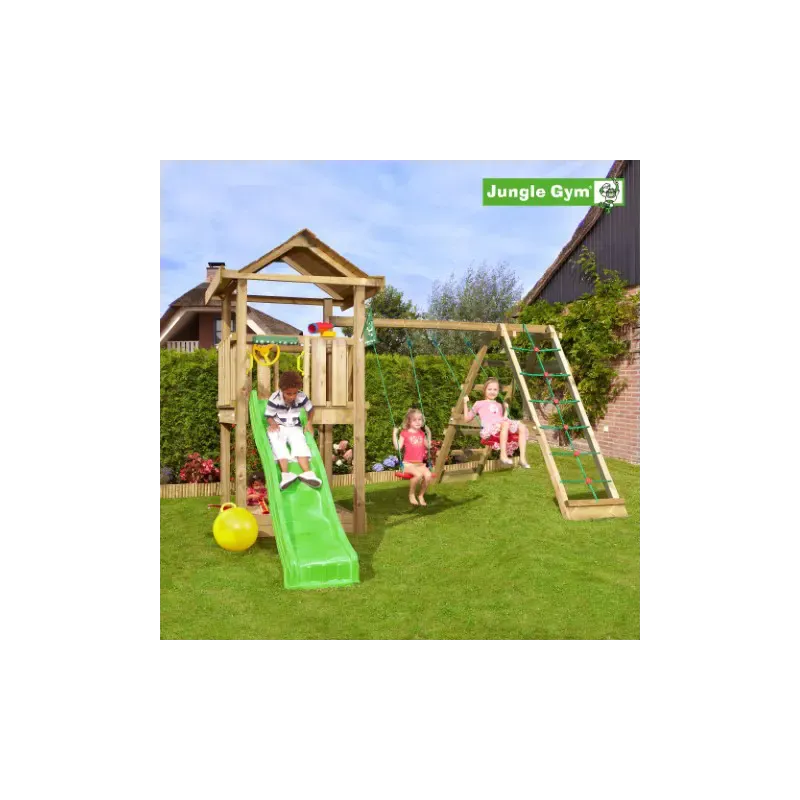 Jungle Gym House Legetårn Komplet Inkl Climb Module Xtra Rutschebane 804 312ncx - Jungle Gym Gyngestativer - 5705858715933