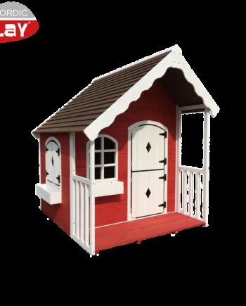 Hvid Legehus Malet Træ Med Veranda 130x140x150 Rød - Nordic Play Gyngestativer  - 5705858700120