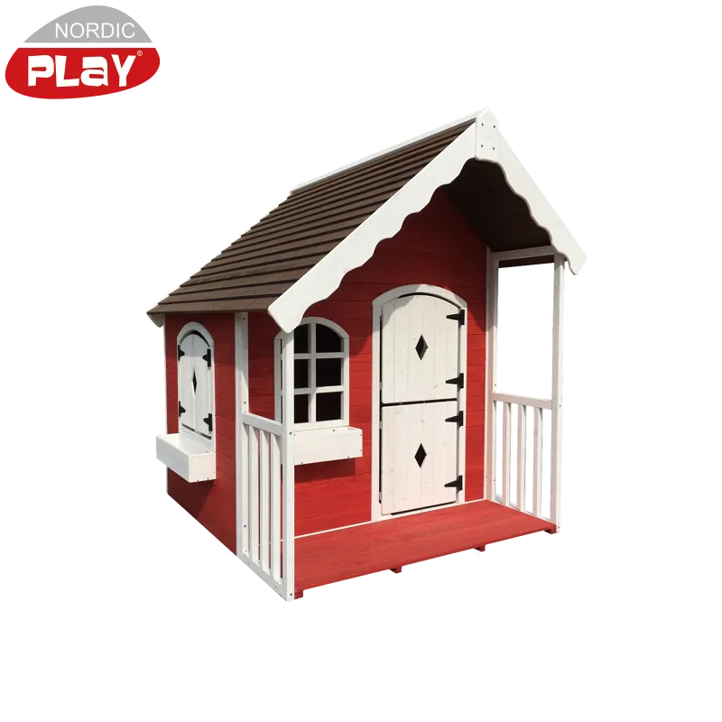 Hvid Legehus Malet Træ Med Veranda 130x140x150 Rød - Nordic Play Gyngestativer - 5705858700120