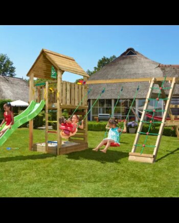 Grøn Legetårn Komplet Jungle Gym Cabin Inkl Climb Modul 120 Sand Rutsjebane - Jungle Gym Gyngestativer  - 5705858722177