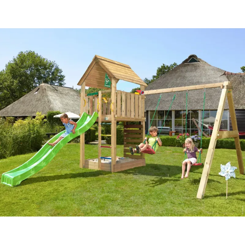Grøn Legetårn Komplet Jungle Gym Cabin Inkl Swing Modul Rutsjebane - Jungle Gym Gyngestativer - 5705858722207
