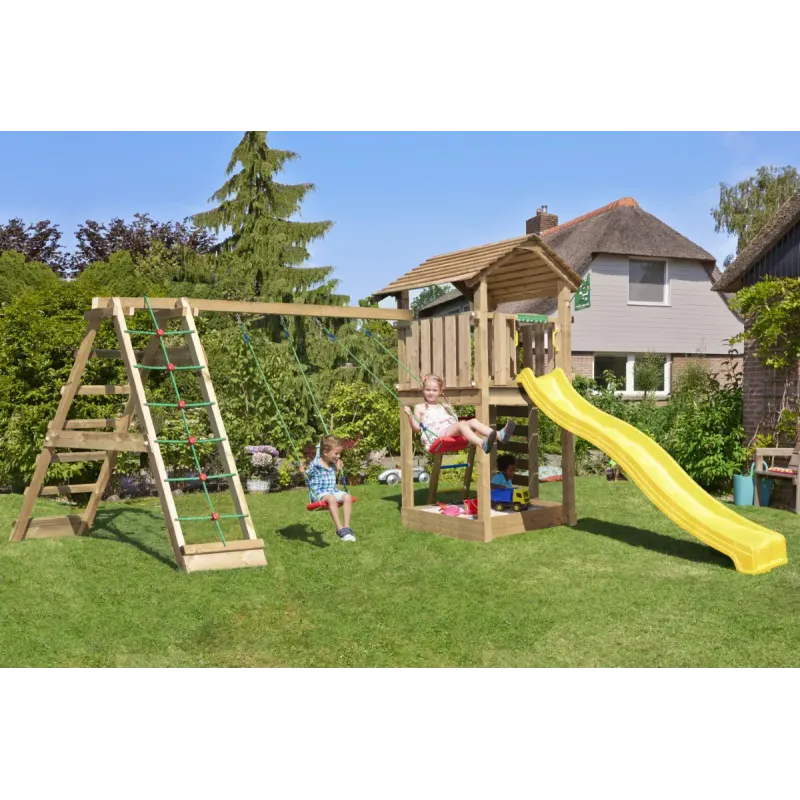 Legetårn Komplet Jungle Gym Cottage Inkl Climb Modul Gul Rutschebane - Jungle Gym Gyngestativer - 5705858722078